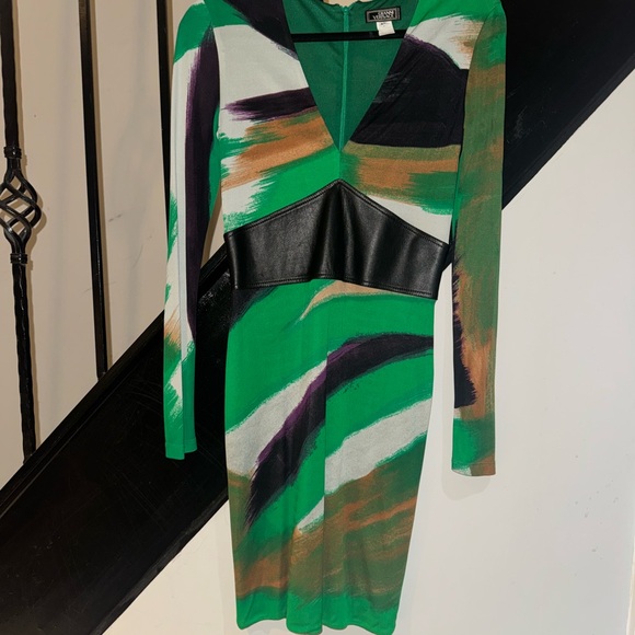 Green Versace Robe Versace | Dresses | Versace Green And Black Abstract Long Sleeve Dress ...